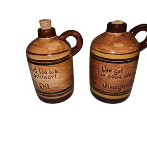 Vintage Dunsbury Pottery Oil & Vinegar Stoneware Jugs With Corks HG11